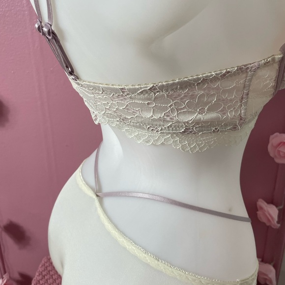 NWT - 36A - SMALL lingerie set underwear panties & bra top pink white dentelle - Picture 4 of 6